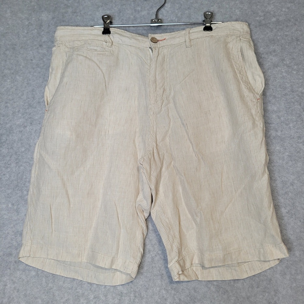 Tommy Bahama Relax Mens 35 Striped 100% Linen Shorts Beige White Beach Casual